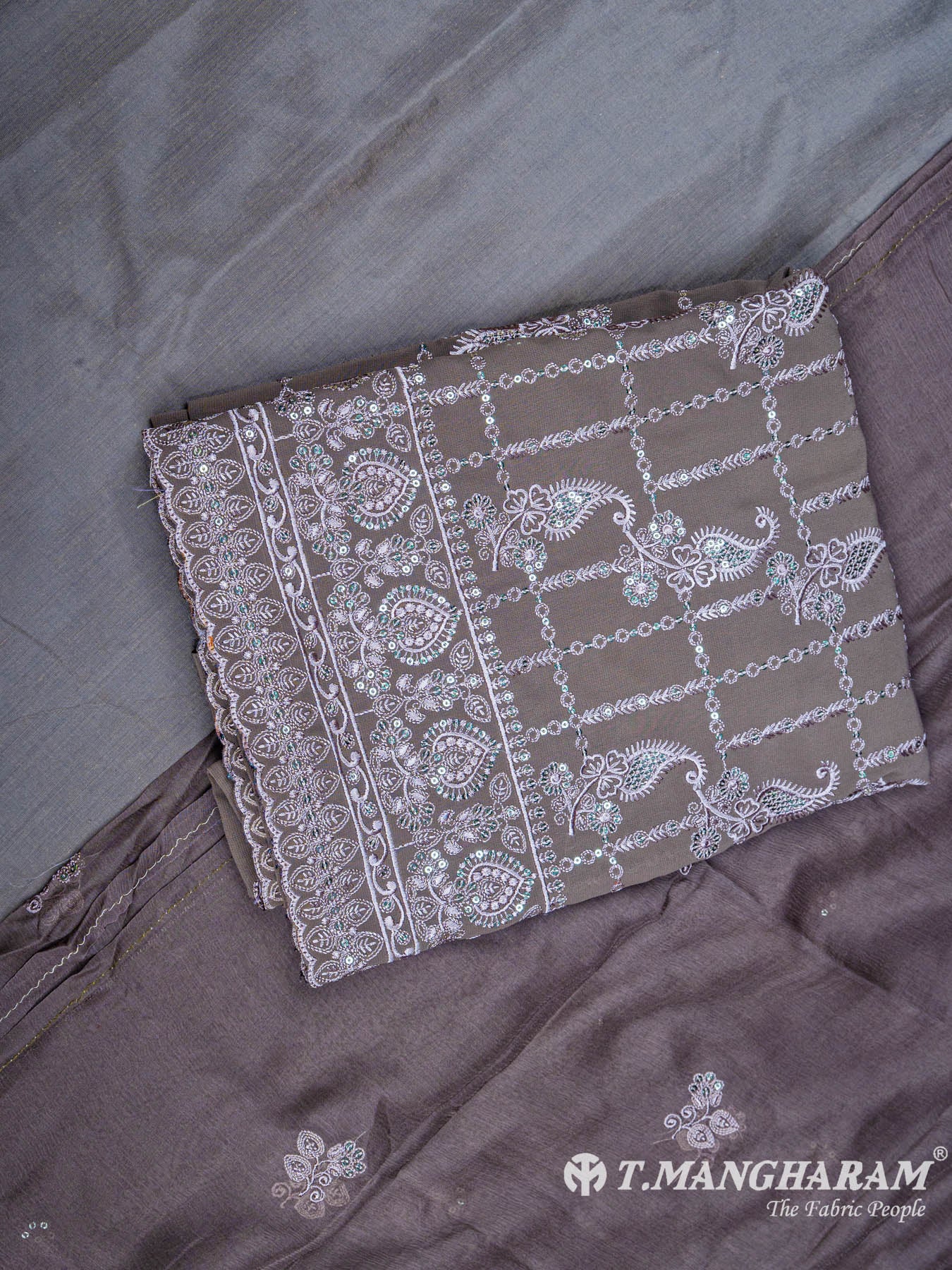 Grey Georgette Chudidhar Fabric Set - EF1398 VIEW-1