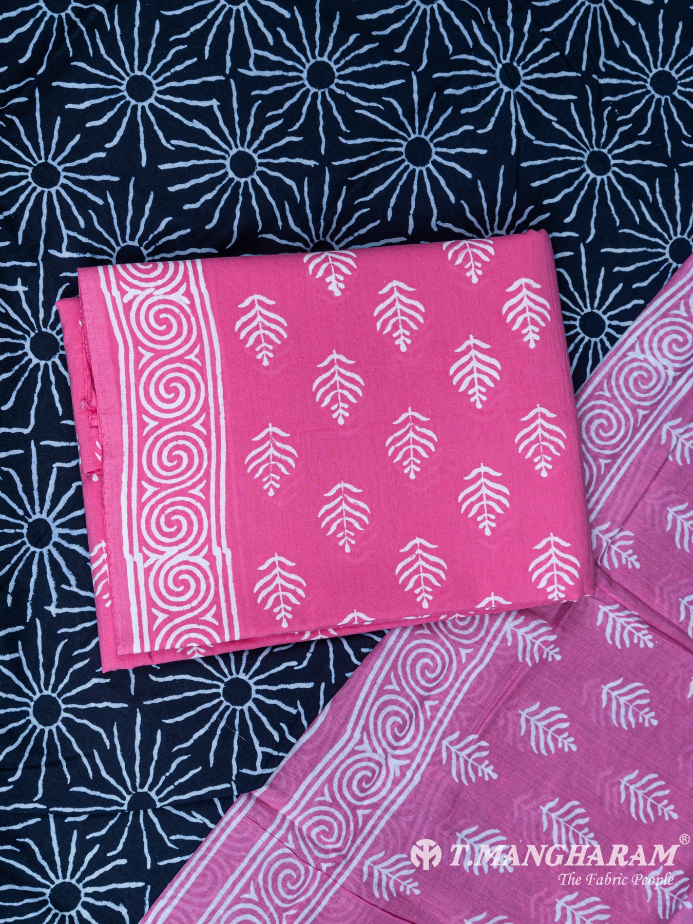 Pink and Black Cotton Chudidhar Fabric Set - EG1337 view-1