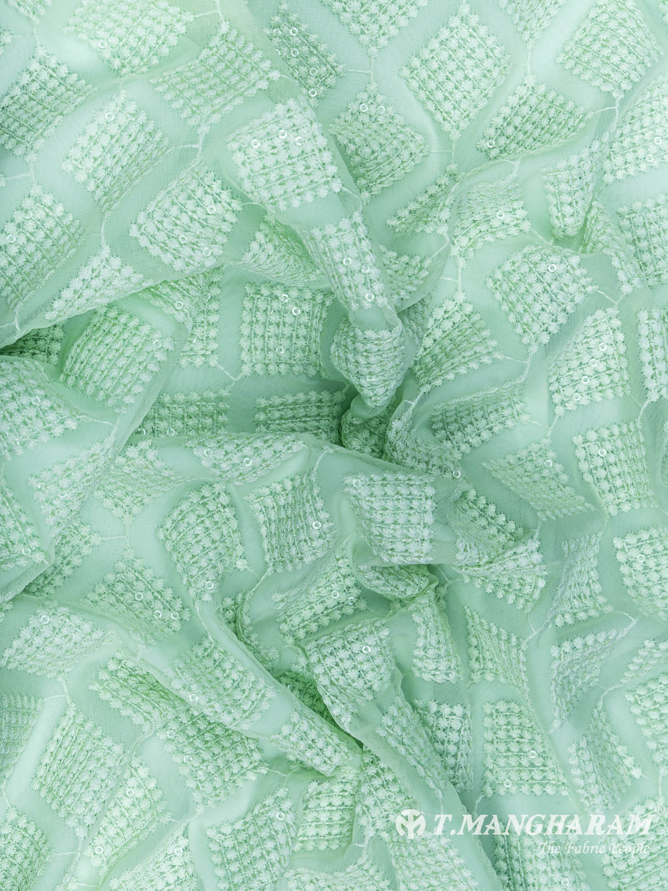 Green Georgette Fabric - EC3991 view-4