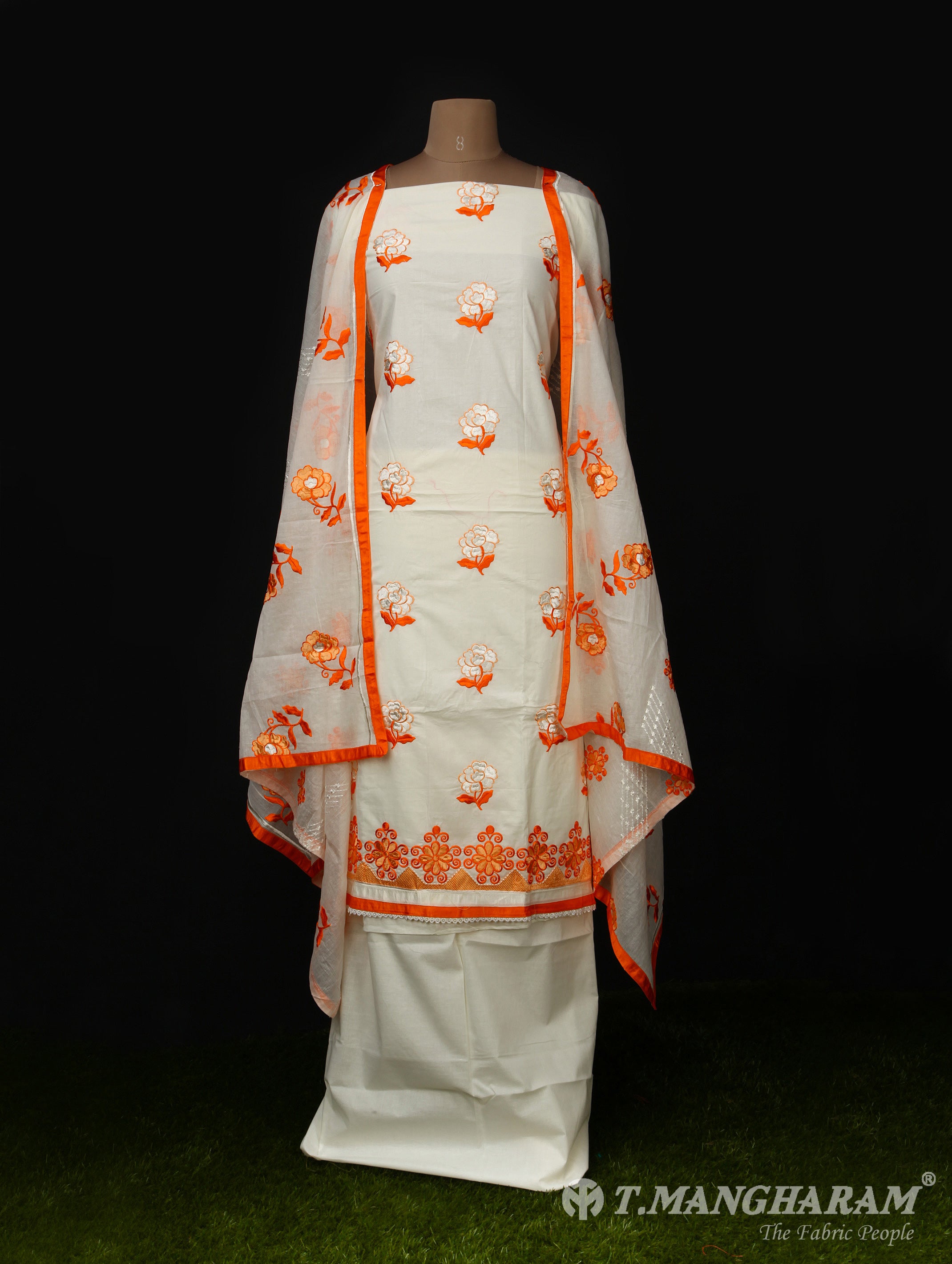 Off-White Cotton Chudidhar Fabric Set - EF0098 - View 1