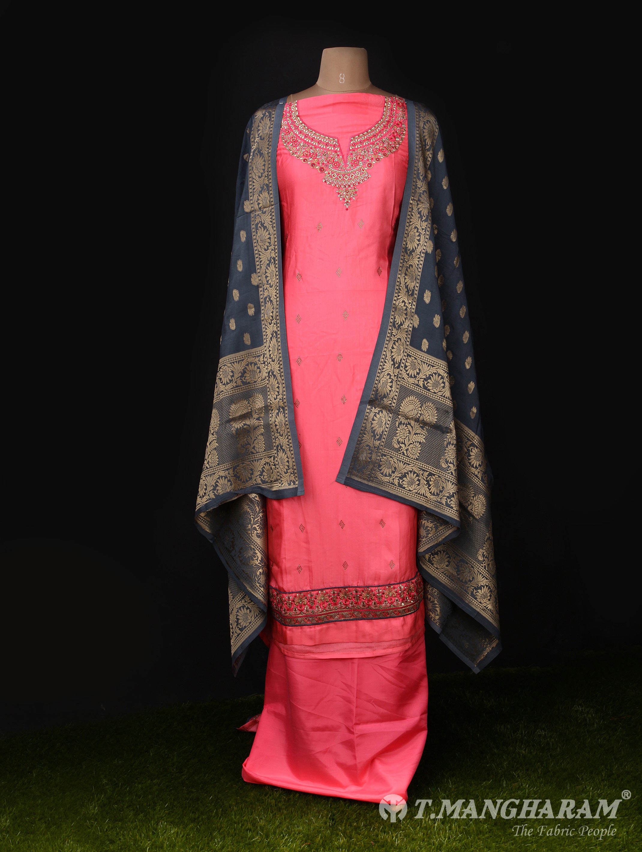 Pink Satin Silk Chudidhar Fabric Set - EF0121 - View 1