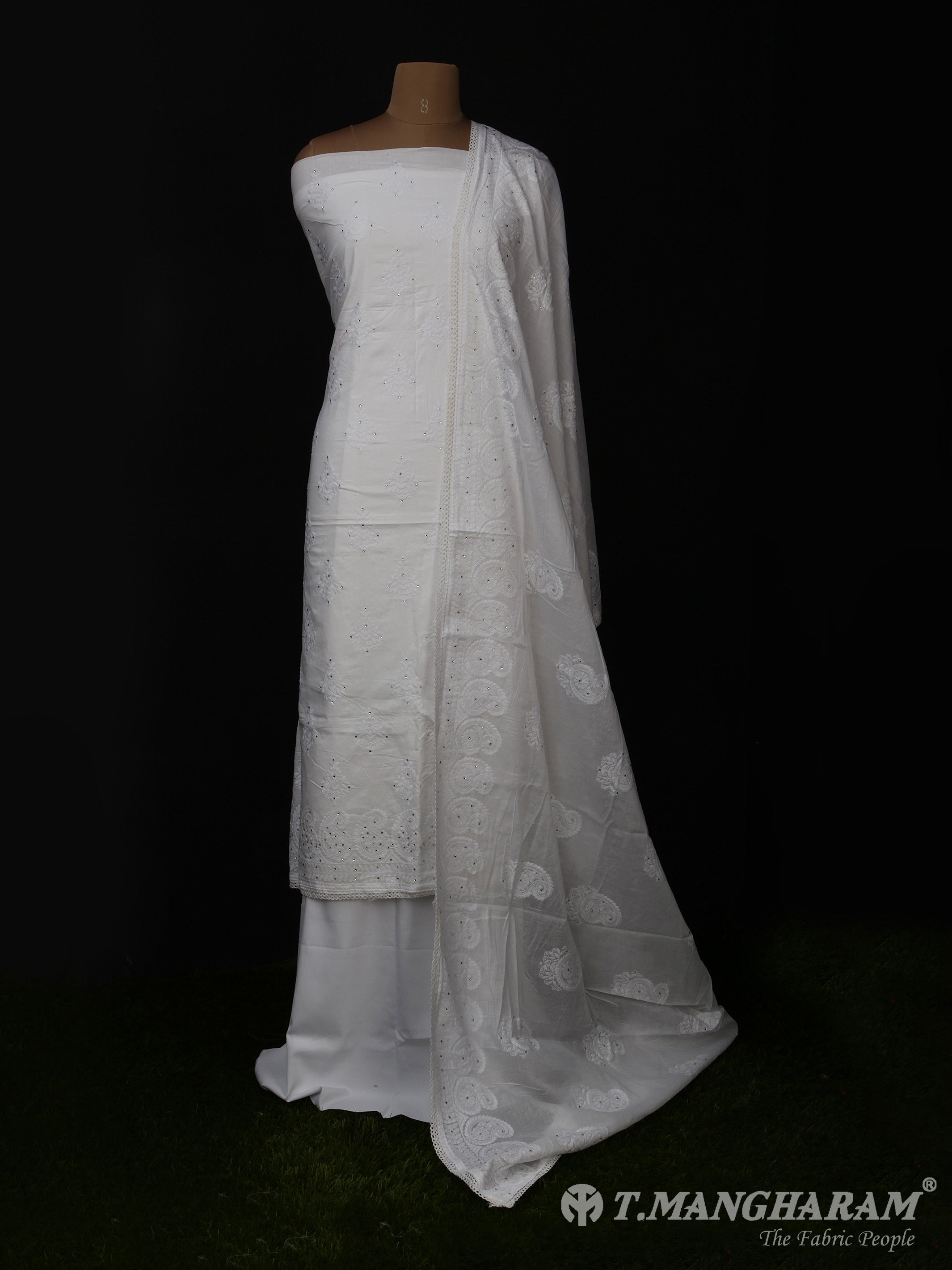 White Cotton Chudidhar Fabric Set - EG0024 View-1
