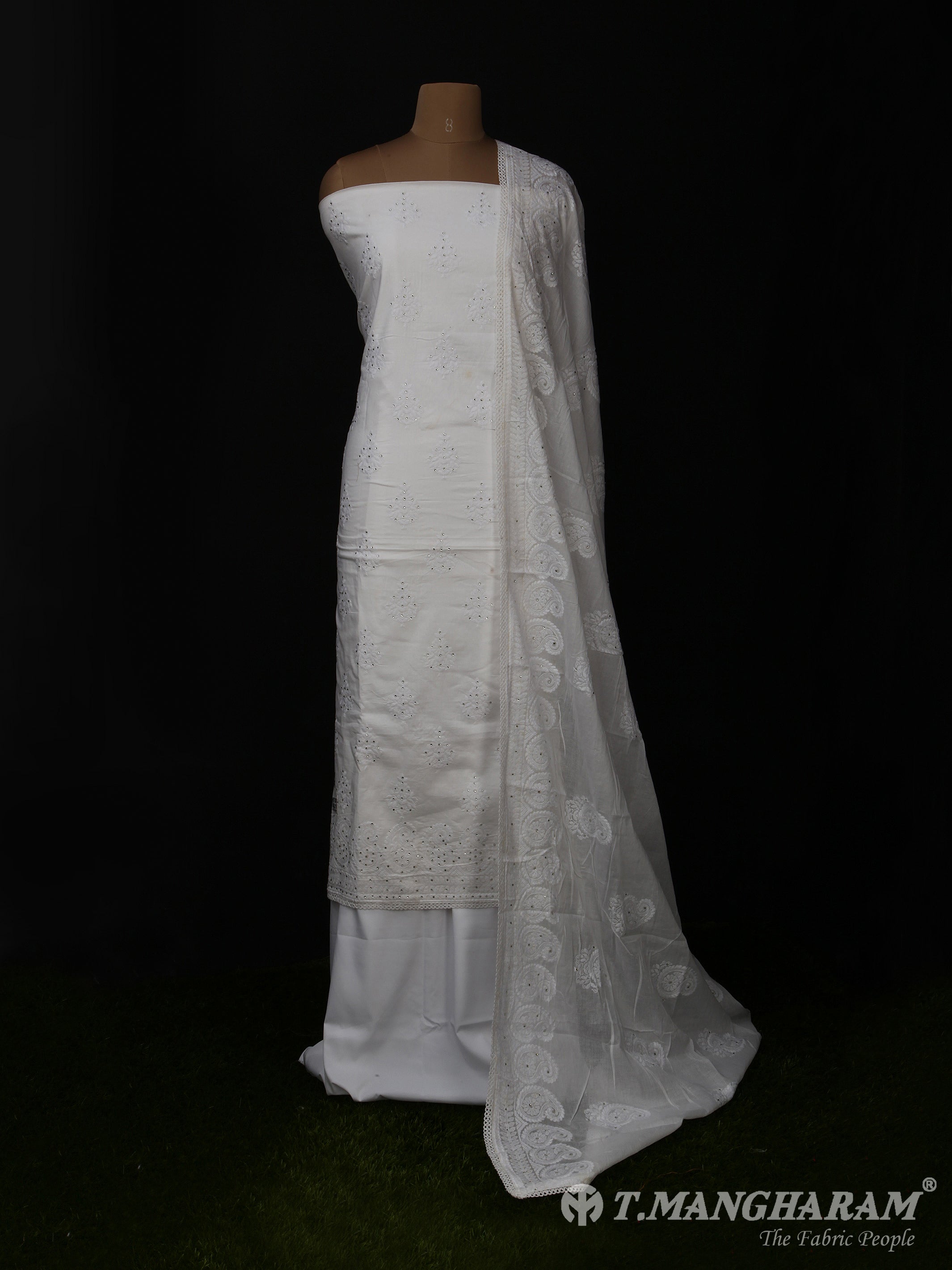 White Cotton Chudidhar Fabric Set - EG0025 View-1