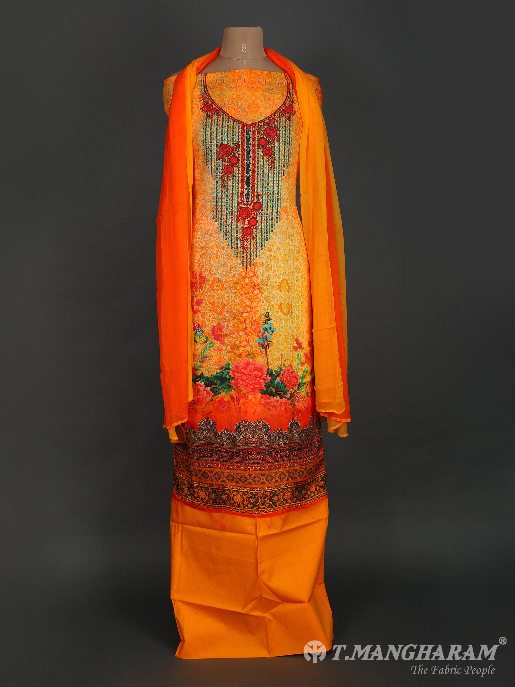 Orange Cotton Chudidhar Fabric Set - EF0155 View-1
